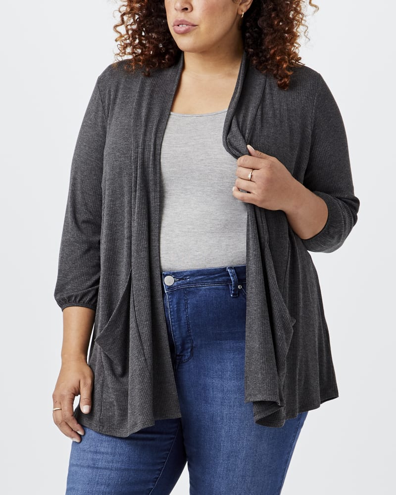 Plus Size Olive Green Cia 3 4 Sleeve Rib Knit Cardigan Charcoal Grey